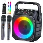 Karaoke Machine, Portable Bluetooth Speaker with 2 Wireless Microphones for
