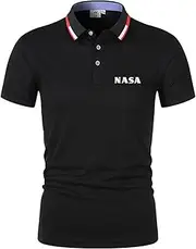 [ZCLNYVGJ] Men’s Short Sleeve Polo Shirt for NASA Print Jersey T-Shirt Cycling Polo Suits Casual Polo T-Shirts Golf Tennis Tops Tee - Teen Gift-Black||M