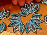 appliques 1x1.75" glass beads hand sewn 1pc blue amethyst