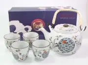 White Crane Rattan Japanese Ceramic Tetsubin Teapot & Teacups Infuser Tea Set