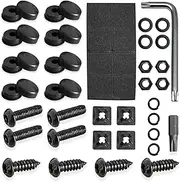 Black Anti Theft License Plate Screws Kits, Rustproof Stainless Steel Car Tag Plate Mounting Hardware M6 (1/4") Tamper Proof, Matte Black Caps Covers Fastener Nut for Front Rear Frame Holder Mounting