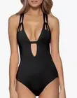 BECCA Skylar Color Code Plunge One Piece Swimsuit In Black Sz Large New