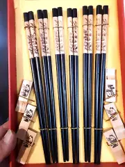 6 sets of wood carved Chinese Panda chopsticks with rests & gift box
