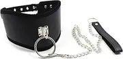 SM Collar Soft Leather Edging Necklace with Leash Chains, Sex Collar Flirt Choker Adjustable Collars Erotic Neck Restraints SM Cosplay Sex Toys for Women Men(Black Schwarz)