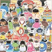 Funny Graduation Season Animals Stickers, 50PCS Reading Graduation Sticker Set for Boys Girls Teens, Vinyl Waterproof Kawaii Learning Encouragement Decals for Phones Cups Stationery Bicycles