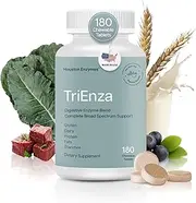 Houston Enzymes TriEnza – 180 Chewable Tabs (45 Doses) | Broad-Spectrum Enzymes for Digestive Intolerances | Supports Digestion of Gluten, Casein, Soy, Proteins, Carbohydrates, Sugars, Fats & Phenols