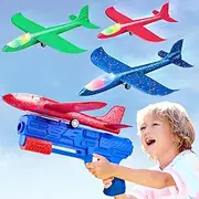 Neoot Toy Airplane, 3 Pack Launcher With 2 Flight Modes, Glider Plane Outdoor for Kids Ages 3-12, Boys & Girls Birthday Gift, Educational Flying
