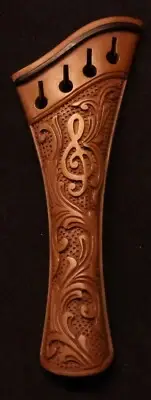 Handmade Carved Boxwood violin tailpiece 4/4 Harp Mod Treble Clef design #60