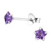 Amethyst Star Stud Earrings 925 Silver Cubic Zirconia