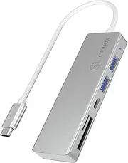 ICY BOX 3-way USB-C hub and card reader for SD and microSD, 3x USB 3.0, USB 3.0 connection, aluminium, integrated cable, silver/white