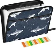 Quteprint 13 Pockets Expanding File Folder with Zipper Closure, Sea Sharks Stars Accordion File Folder with Sticky Labels, Letter Size A4 Papers Expandable File Document Organizer