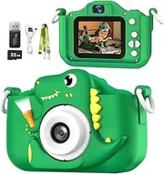 Mgaolo Kids Camera Toys for 3-12 Years Old Boys Girls Children,Portable Child Digital Video Camera with Silicone Cover, Christmas Birthday Gifts for Toddler Age 3 4 5 6 7 8 9 (Dinosaur Green)