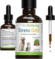 Pet Wellbeing Stress Gold for Dogs - Occasional High Stress and Restlessness, Supports Relaxation, Travel, Vet Trips, Skullcap, Valerian - Veterinarian-Formulated Herbal Supplement 2 oz (59 ml)