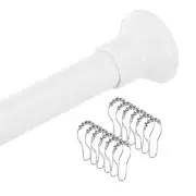 Spring Tension Curtain Rod 27.5 - 47 Inch with 12pcs Shower Curtain Ring, White