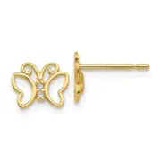 Madi K Kid's Earrings 14K Yellow Gold Madi CZ Solid Butterfly Post Back, 7mm