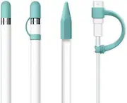 4-Piece Apple Pencil Accessories Set for iPad Pro - Cap, Tip Cover, Lightning Cable Adapter Tether, Cap Holder - Ice Sea Blue