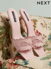 Light Pink Tabitha Simmons x Next Minnie Leather Square Toe Lazer Cut Bow Mule Kitens Shoes (AR0668) | $186