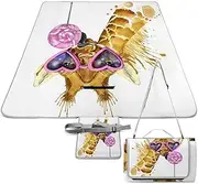 Giraffe with Splash Watercolor Textured Picnic Blanket with Carry Strap Foldable & Portable 3-Layer Waterproof Sand Proof Beach Blanket for Outdoor Camping Travel Grass Lawn Park Music Festival