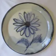 RARE NANCY BISHOP STUDIO POTTERY BLUE FLOWER DINNER PLATE