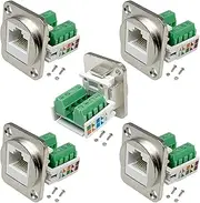 5PCS RJ45 Panel Mount Screw Terminal Adapter, RJ45/8P8C Panel Mount Connector,D-Type RJ45 Female Solderless Terminal Cat5E Ethernet Extender