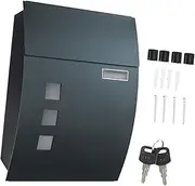 Kuntesetty Outdoor Mailbox with Lock, Large Capacity Metal Wall Mounted Decorative Mailbox, Mailbox for Entry Door, Grey
