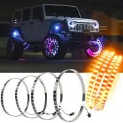 For Jeep Wrangler JK JKU 4PCS 15'' RGB LED Wheel Ring Rim Lights Kit Bluetooth