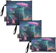 Magenta Cactus Flowers Snack Bag and Sandwich Bags Reusable Washable Fabric Food Bags with Zipper for Kids Students Adults (Set of 3: S/M/L)