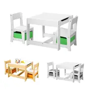 Oikiture Kids Table and Chairs Set Storage Box Toys Play Desk Wooden Study