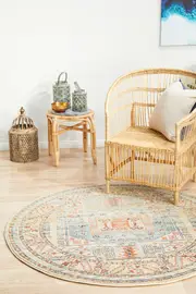 Abode Rug Culture Sky Blue Multi Vintage Look Aztec Round Rug