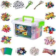 Jumbo Arts & Crafts Kit Box - 2,000+ Pieces Pompoms, Craft Sticks, Pipe Cleaners, Scissors, & More in Large Craft Box - Art Supplies Set for Adults & Kids Age 6,7,8,9,10,11,12 - Large Organizer Box