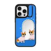 iPhone 16 Pro Mirror Ring Stand Case MagSafe Compatible Checkered Corgi Mirror