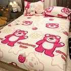 Strawberry Bear Pink Bed Decor Set Fitted Sheet Single/Double/Queen/King Size