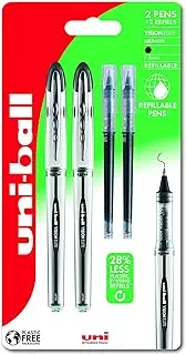 uni-ball UB-200 Vision Elite, Rollerball Handwriting Pens, URN-181-07 Pack of 2 Pens + 2 Refills Black Liquid Ink