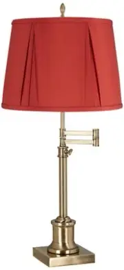 Westbury Antique Brass Swing Arm Table Lamp with Rusty Red Shade