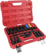 10-24mm Metric Sizes Sockets and 3in 5in 10in Extension Bar, 18Pcs 1/2 Inch Drive Impact Socket Set, 6 Point Deep Set, CrV Steel