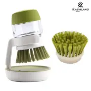 Soap Dispenser Palm Dish Scrub Brush with Storage Bracket and Drain Base - Green