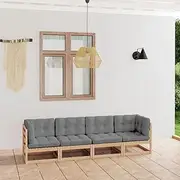 4-Seater Garden Sofa with Cushions Solid Pinewood Outdoor Furniture Patio Seating