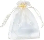 PLECUPE Pack of 100 Organza Bags 10 x 15 cm, Drawstring Wedding Pouches, Jewellery Storage, Small Gift Packaging for Gifts, Beige