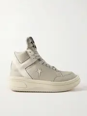 [Rick Owens] Rick Owens - + Converse Turbowpn Textured-leather High-top Sneakers - Beige - US7 US 7 Neutrals
