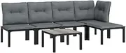 vidaXL 6 Piece Grey and Black Poly Rattan Garden Lounge Set with Coffee Table, Corner Chair, Single Chairs and Footstool, Modern Style for Outdoor Living Spaces