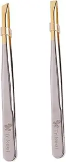 PENIKOKO 1set Electroplated Stainless Steel Scissor Tweezers Eyebrow Clamps with Flat and Oblique Mouth for Precision Grooming Travel Friendly Makeup Tool for Eyebrow Shaping and 2pcs