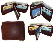Men’s Zip around wallet Leather wallet Center piece 9 credit card ID 2 Billfolds