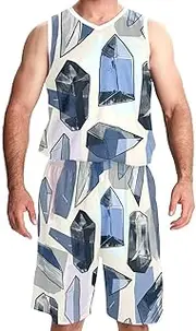 [KQNZT] Basketball Jersey for Men, Jersey Shorts Outfit Set, Hip hop Clothing for Party, Gems Cartoon Geometric Shapes