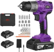 Brushless Cordless Drill Set, 20V Compact Power Drill Driver, Purple Brushless E