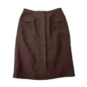 Talbots Petites Silk Linen Blend Brown Skirt Size 8P New With Tags Pockets Lined