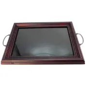 Serving Tray Picture Memory Mahogany Finish Tray with Handles New Open Box