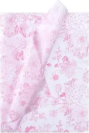 WRAPAHOLIC Pink Floral Tissue Paper - 60 Sheets 14 x 20 Inch Vintage Pink White Flower Tissue Paper Bulk for Wedding Birthday Bridal Shower Art Craft Tea Party Favor Decoration