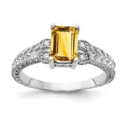 14k White Gold 7x5mm Emerald Cut Citrine A Real Diamond ring