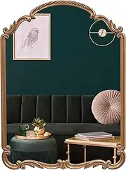 Wylde Iris English Estate Carved Arch Wood Wall Mirror, Mirror for Entryway, Living Room, Bathroom, Antique Gold, 22x30