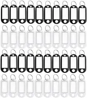 Sinzau 40 Pack Plastic Keyring, Key Tags with Label Window & Split Ring, Black and White